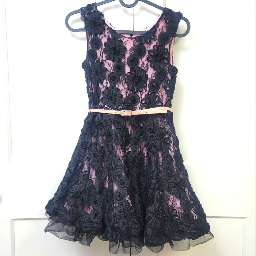 Beautees girls sleeveless rose and crinoline party dress, 10